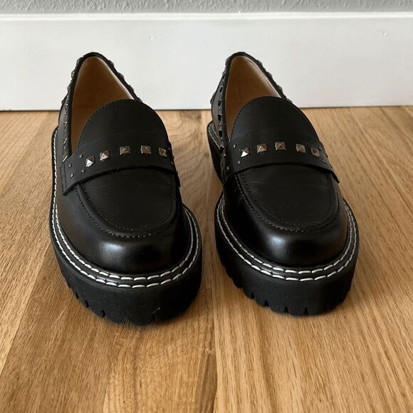 Jon Josef made in Spain Gabby Studded platform loafer black silver size 37 - Picture 8 of 11